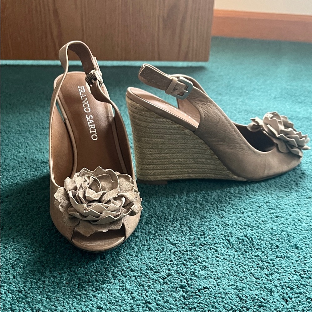 Franco Sarto Beige Floral Wedges